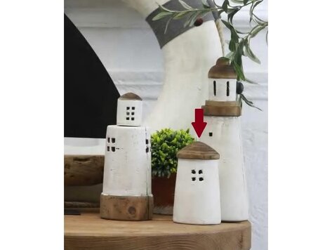 Phare en bois recyclé blanc  8.3"H