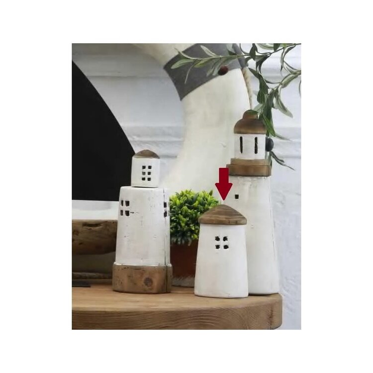 Phare en bois recyclé blanc  8.3"H