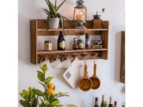 Étagère en bois tablettes et crochets