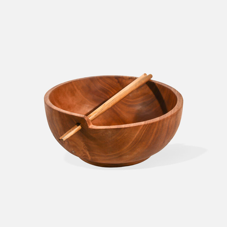 Bol et baguettes en bois de teck