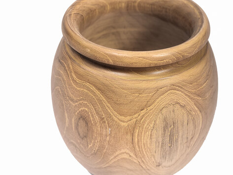 Vase en bois de teck tourné à la main 7" X 7" 3/4
