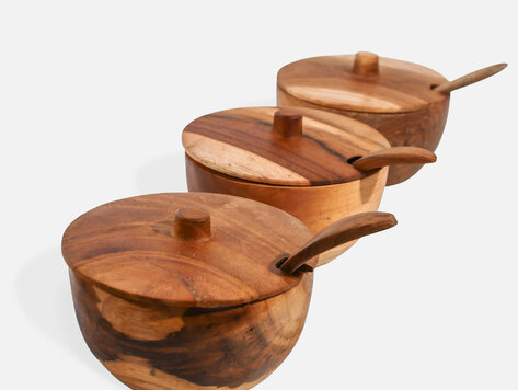Pots à épices en teck - ensemble de 3