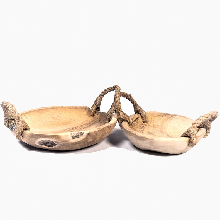 Bol en teck rustique et poignée en jute-moyen