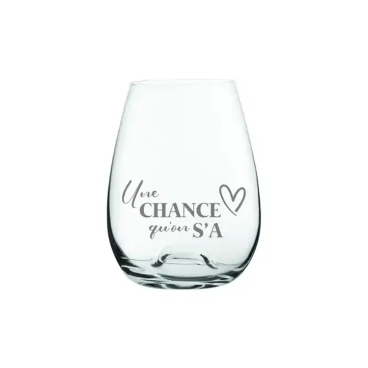 Verre à vin  gravé - Une chance qu'on s'a