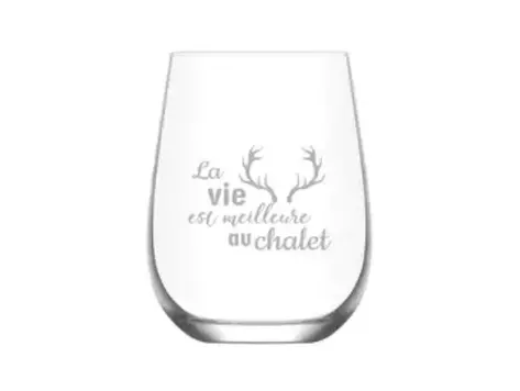 Verre à vin gravé - La vie au chalet