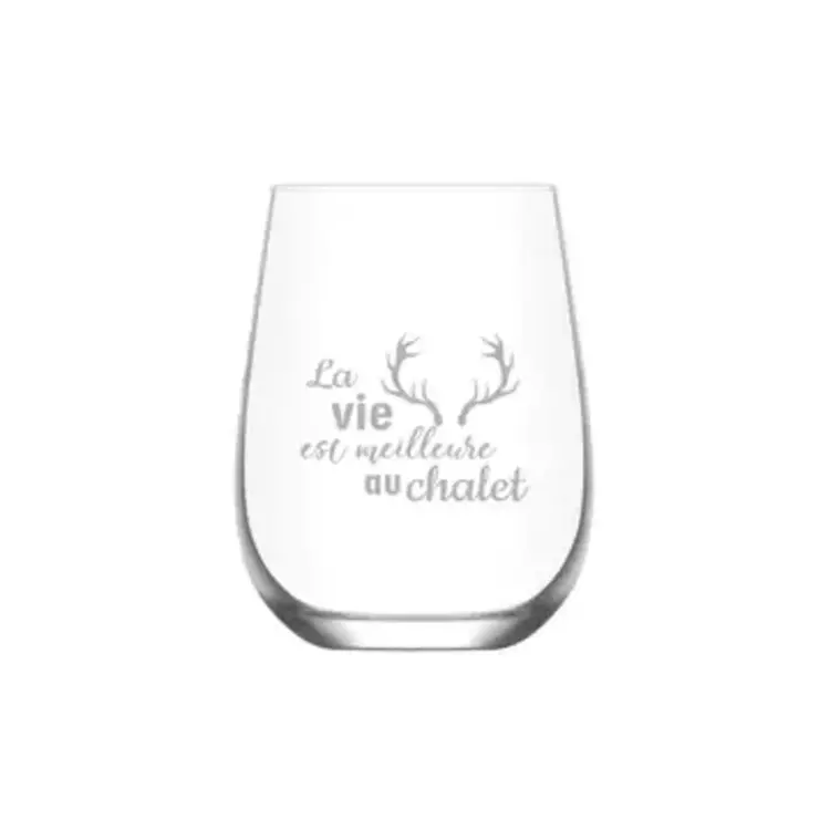 Verre à vin gravé - La vie au chalet