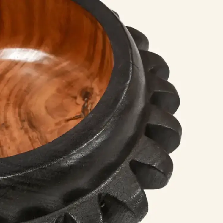 Bol en bois de suar naturel et noir