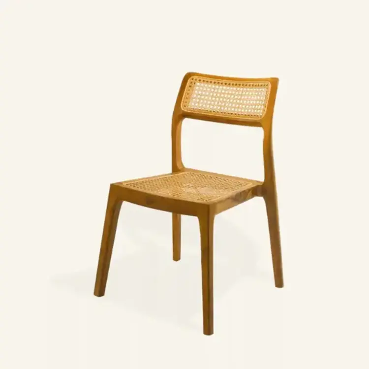 Chaise table à diner en teck et rotin