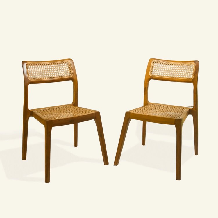 Chaise table à diner en teck et rotin