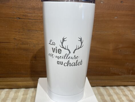 Tumbler isotherme blanc - La vie au chalet