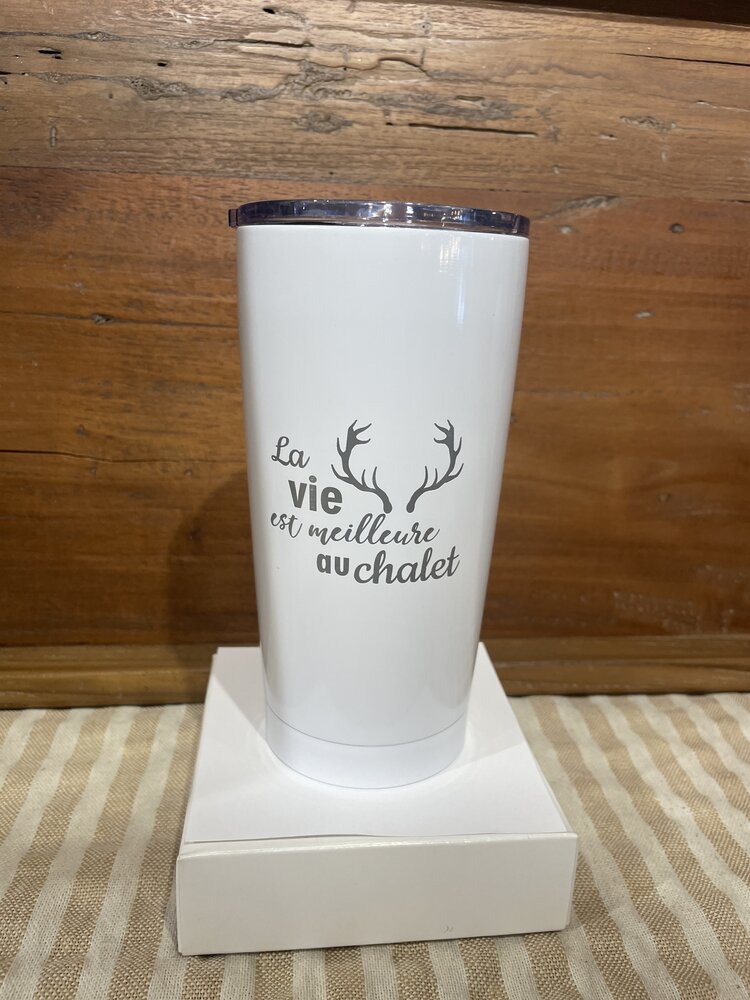 Tumbler isotherme blanc - La vie au chalet