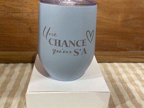 Verre à vin isotherme bleu- Une chance qu'on s'a