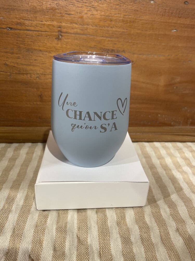 Verre à vin isotherme bleu- Une chance qu'on s'a