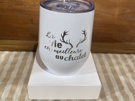 Verre à vin isotherme blanc- La vie au chalet
