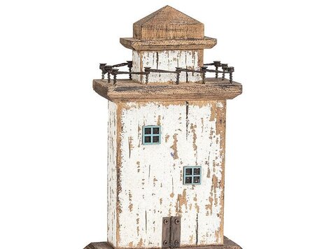 Phare en bois rustique blanc 11"H