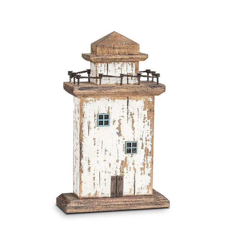 Phare en bois rustique blanc 11"H