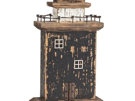 Phare en bois rustique noir 14"H