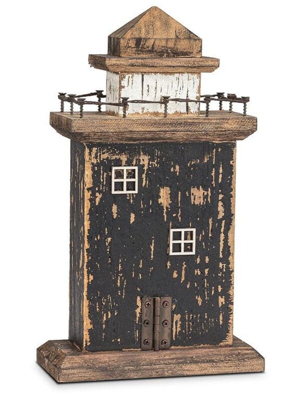 Phare en bois rustique noir 14"H