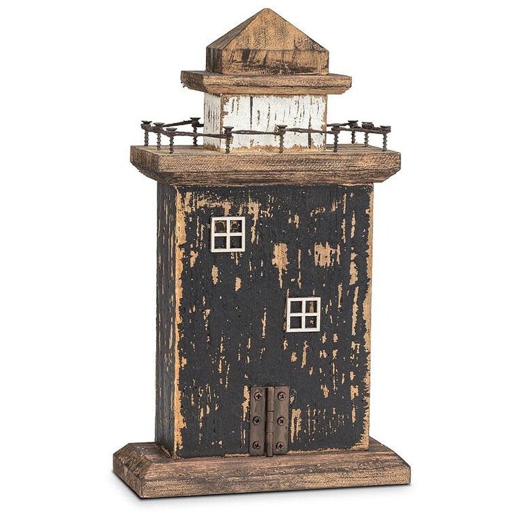 Phare en bois rustique noir 14"H