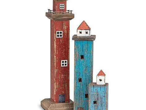 Phare en bois rustique rouge 15.5"H