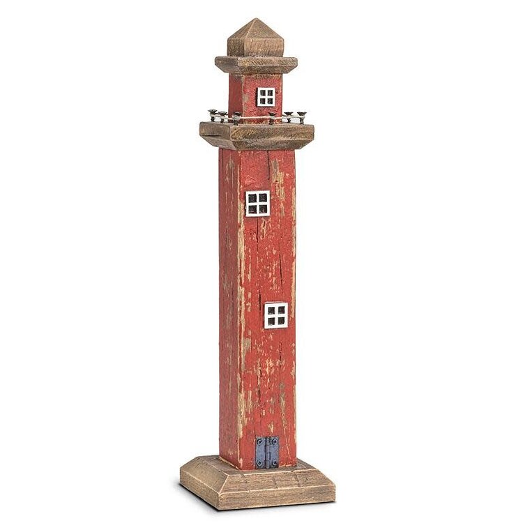 Phare en bois rustique rouge 15.5"H