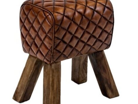 Tabouret en cuir brun