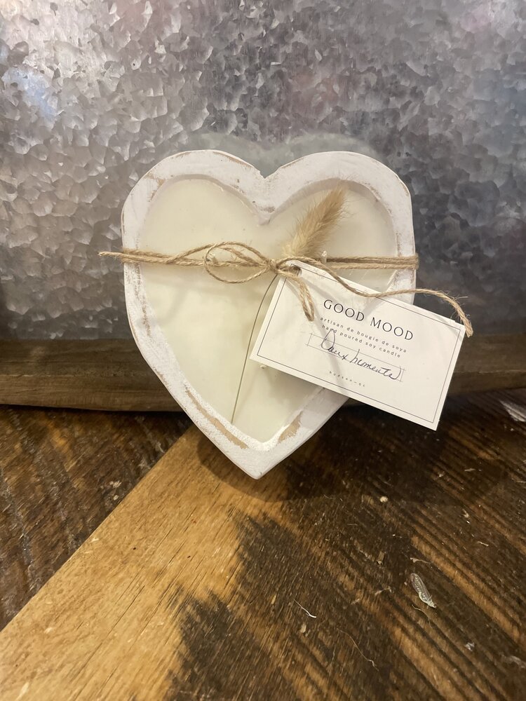 Bougie petit coeur blanc en bois - 3 mèches
