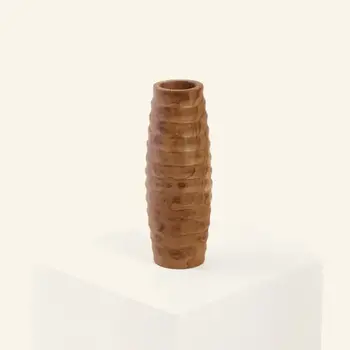 Vase en bois de teck tourné à la main avec rayures