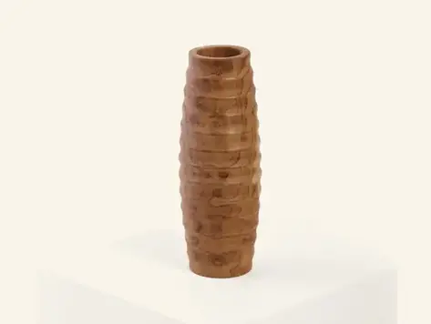 Vase en bois de teck tourné à la main avec rayures 3" 3/4 X 10" 1/2