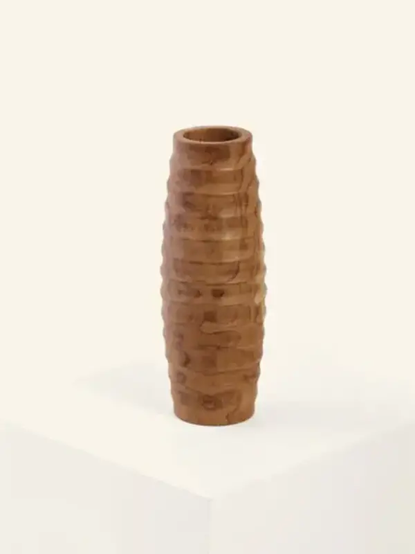 Crusoë Vase en bois de teck tourné à la main avec rayures
