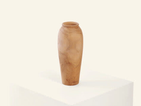 Vase en bois de teck tourné à la main 3" 1/2 X 8" 1/2