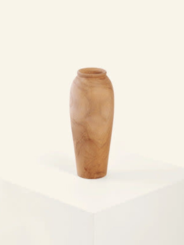 Vase en bois de teck tourné à la main 3" 1/2 X 8" 1/2