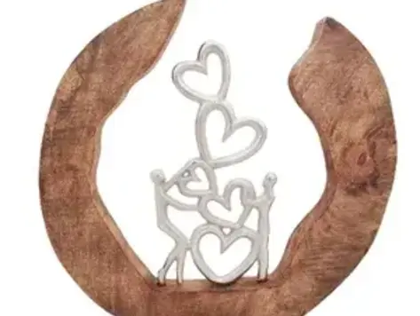 Sculpture Coeurs en bois de manguier et métal