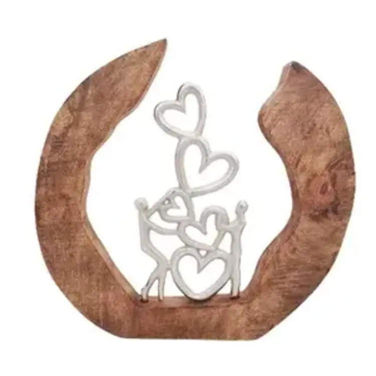 Sculpture Coeurs en bois de manguier et métal