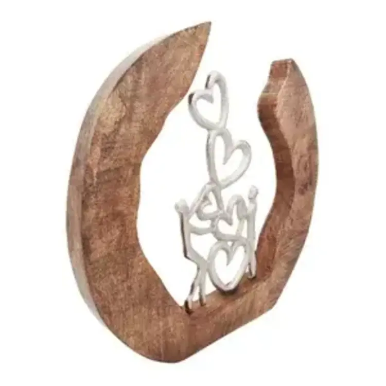 Sculpture Coeurs en bois de manguier et métal