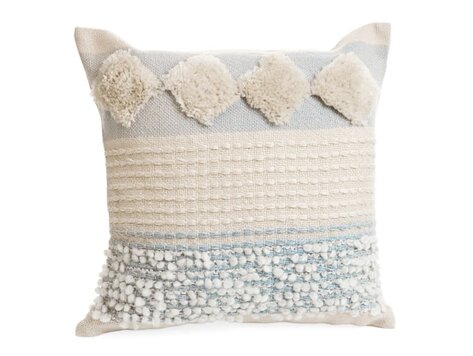 Coussin coton tissé naturel et bleu 18"x18"