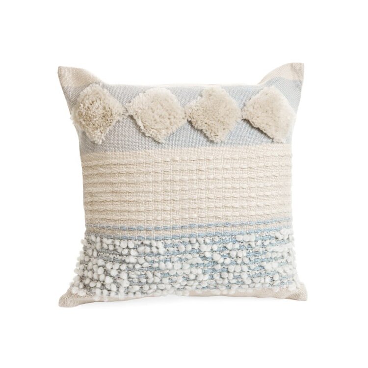 Coussin coton tissé naturel et bleu 18"x18"