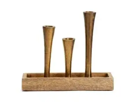 Chandelier triple bougies sur base en bois