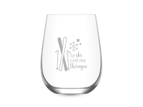 Verre à vin gravé - Le ski c'est ma thérapie