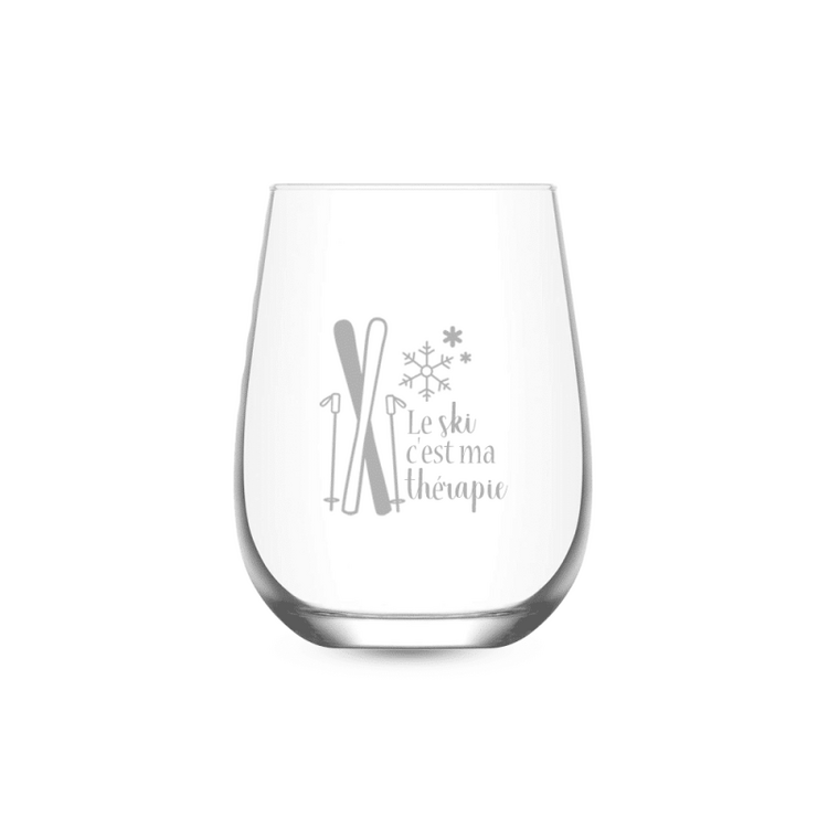 Verre à vin gravé - Le ski c'est ma thérapie