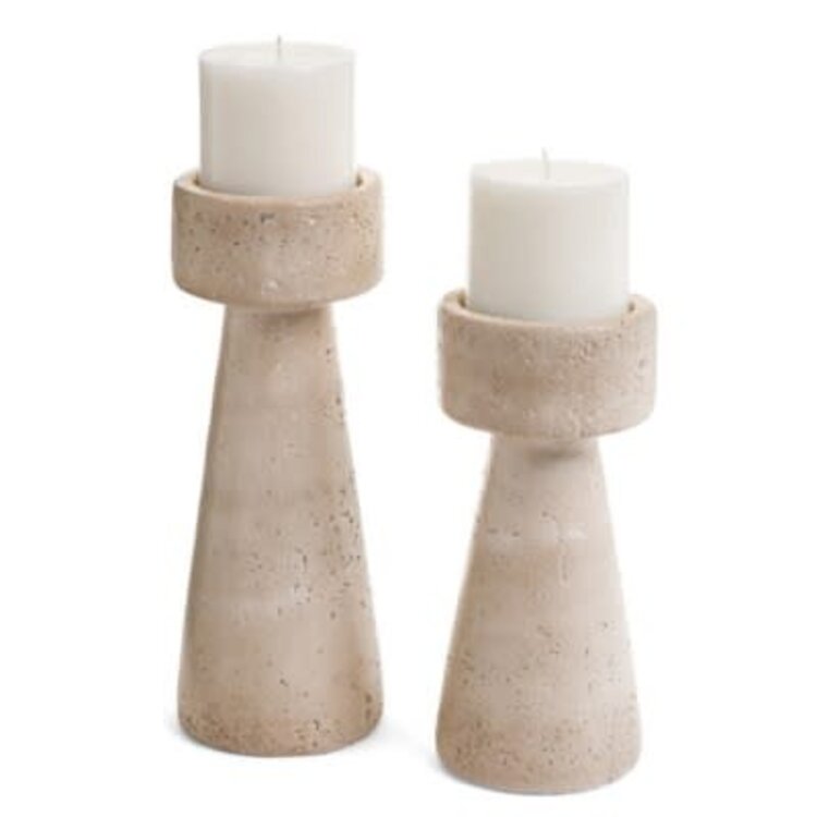 Bougeoir en ciment beige - grand