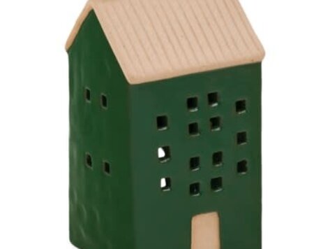 Bougeoir maison beige et vert 3"x6"