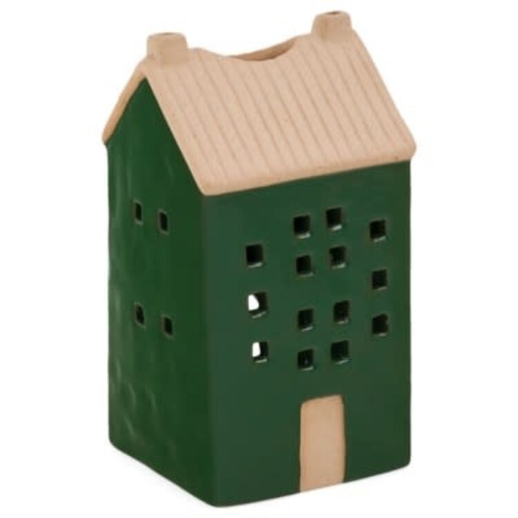 Bougeoir maison beige et vert 3"x6"