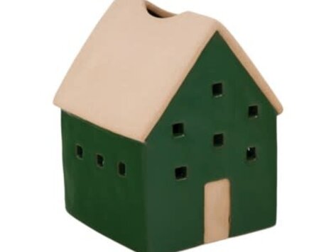 Bougeoir maison beige et vert 4"x5.5"