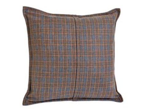 Coussin à carreaux en feutre brun et bleu