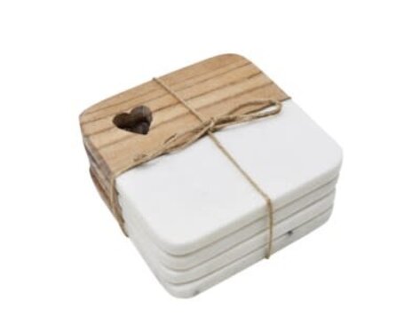 Sous-verres avec coeur en marbre blanc