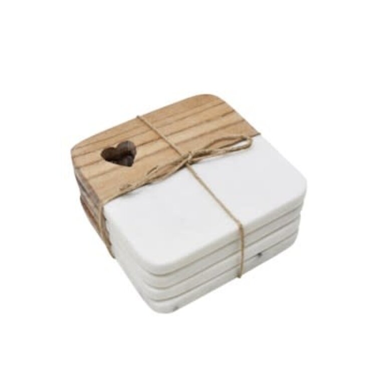 Sous-verres avec coeur en marbre blanc
