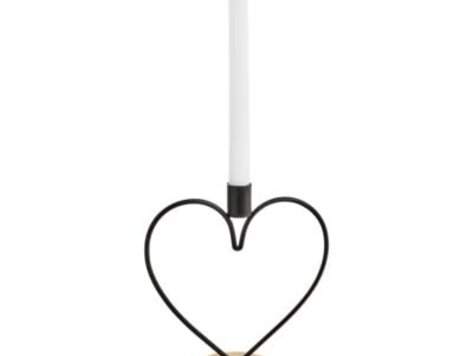 Bougeoir coeur noir bois et métal