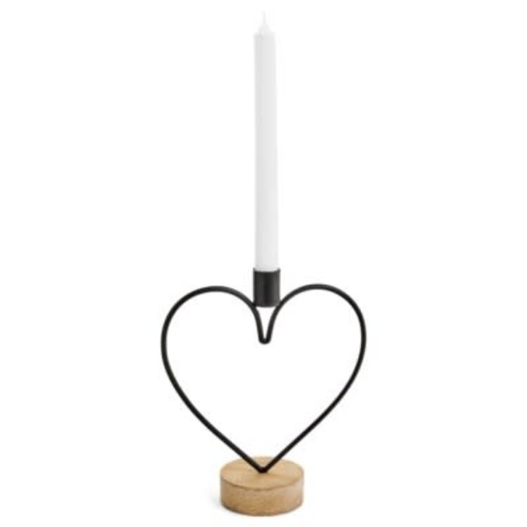 Bougeoir coeur noir bois et métal