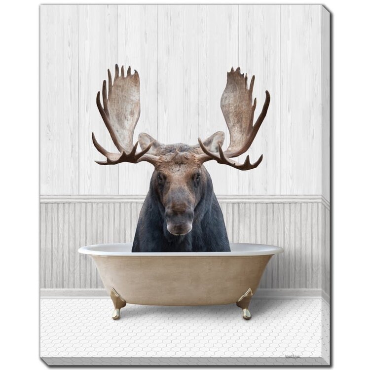 Cadre Bath time moose 16"x 20"